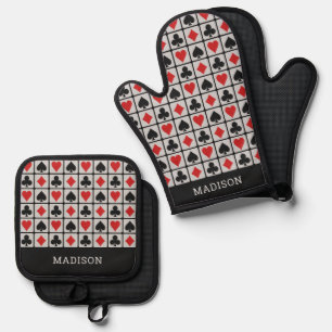 Custom Name Card Suits Oven Mitt & Pot Holder Set
