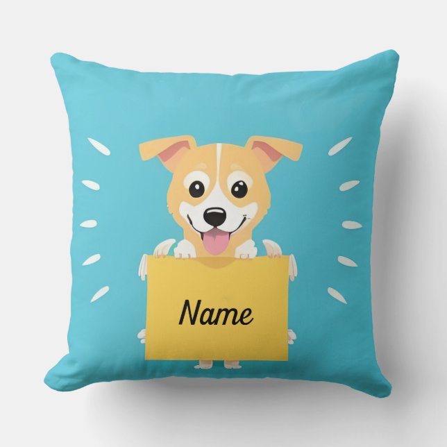 Custom Name Cartoon Dog Personalised Gift Cushion (Front)