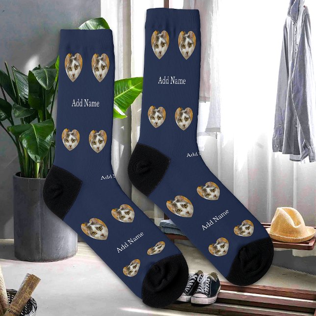 Custom Name Cat Dog Photo Modern Personalised Socks (Creator Uploaded)