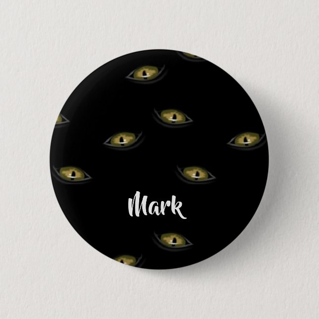 Custom name cat eyes on black 6 cm round badge (Front)