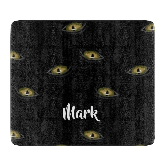 Custom name cat eyes on black cutting board (Front)