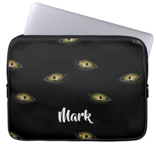 Custom name cat eyes on black laptop sleeve