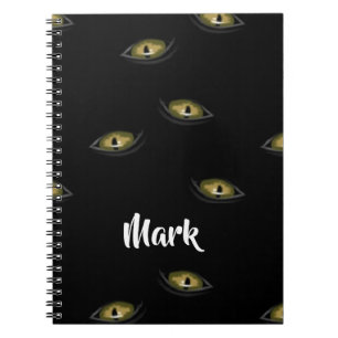 Custom name cat eyes on black notebook