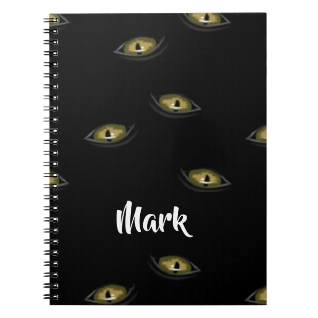 Custom name cat eyes on black notebook (Front)
