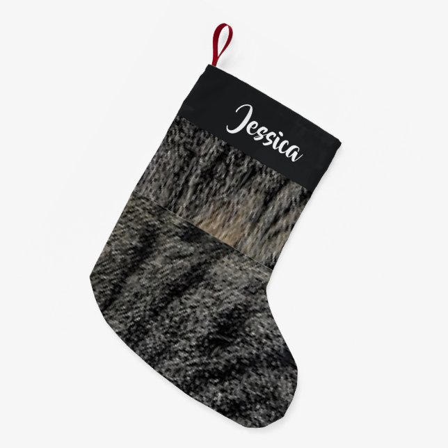 Custom name cat fur  small christmas stocking (Front (Hanging))