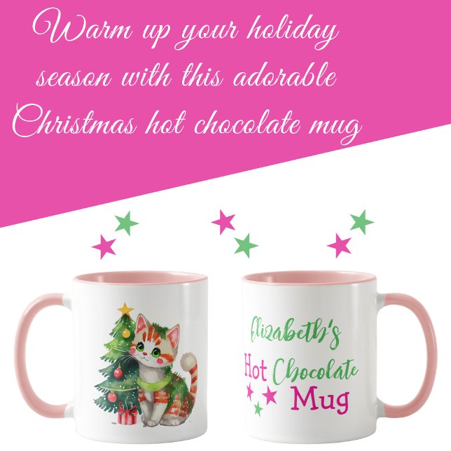 Custom name cat green pink hot chocolate  mug (Creator Uploaded)