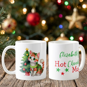Custom name cat green red hot chocolate  coffee mug