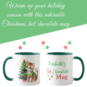 Custom name cat green red hot chocolate  mug