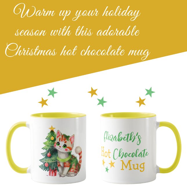 Custom name cat green yellow hot chocolate  mug (Creator Uploaded)