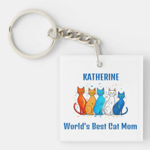 Custom Name Cat-Themed Colourful Best Cat Mum Key Ring