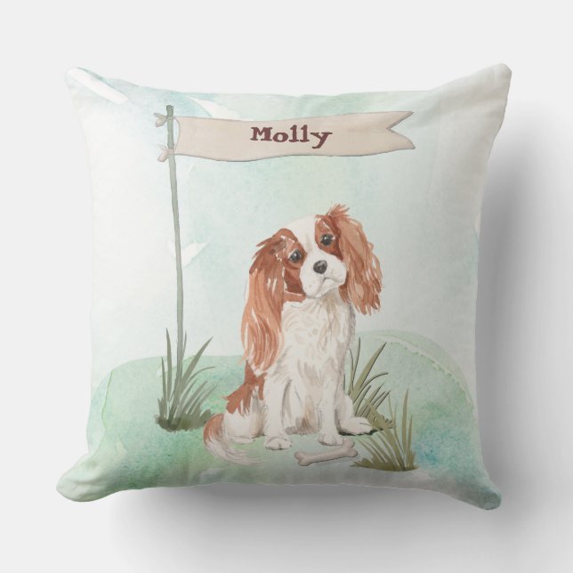 Custom Name Cavalier King Charles Spaniel Pet Dog Cushion (Front)