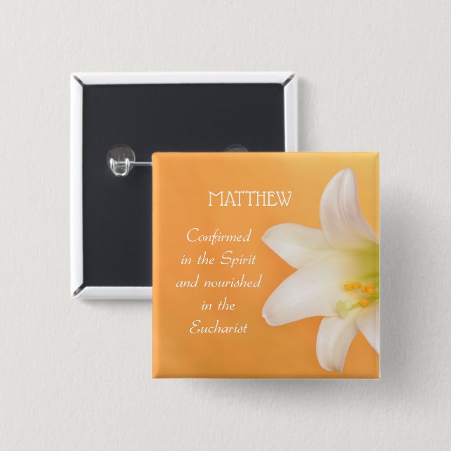 Custom Name, Celebrating RCIA Congratulations Lily 15 Cm Square Badge (Front & Back)