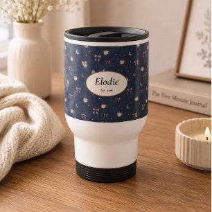 Custom Name Celestial Cottagecore Moon Stars Gift Travel Mug