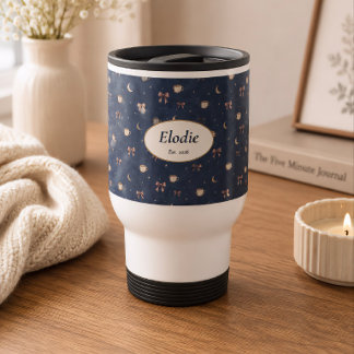 Custom Name Celestial Cottagecore Moon Stars Gift Travel Mug