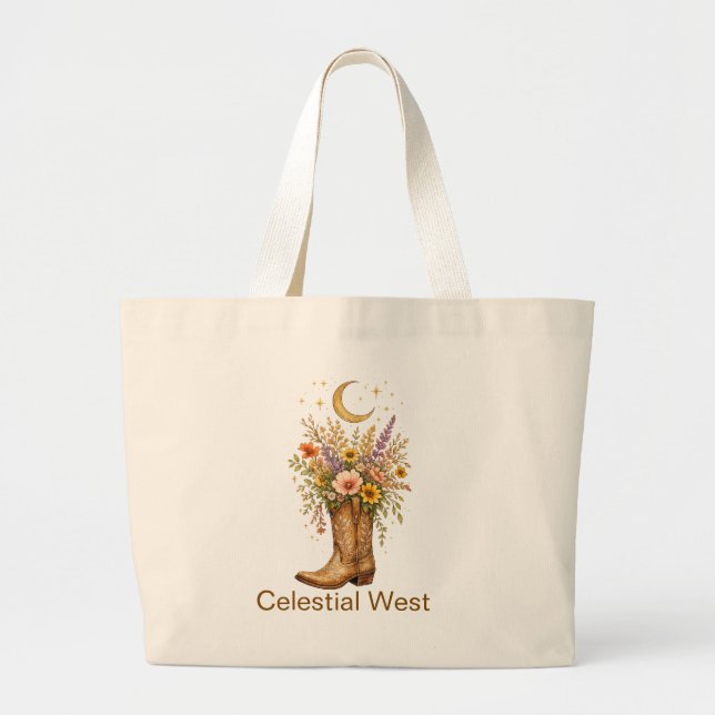 Custom Name Celestial West Cowboy Boots Tote (Front)