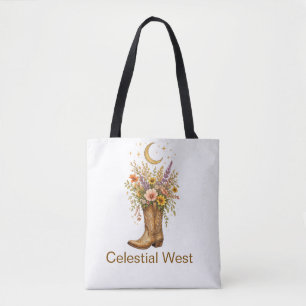 Custom Name Celestial West Cowboy Boots Tote Bag