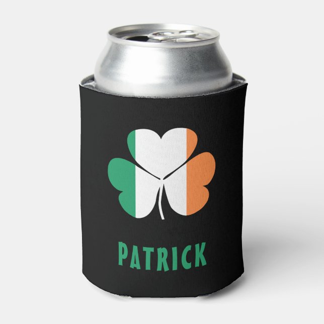 Custom Name Celtic Ireland Shamrock Irish Flag Can Cooler (Can Front)