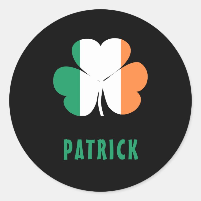Custom Name Celtic Ireland Shamrock Irish Flag Classic Round Sticker (Front)