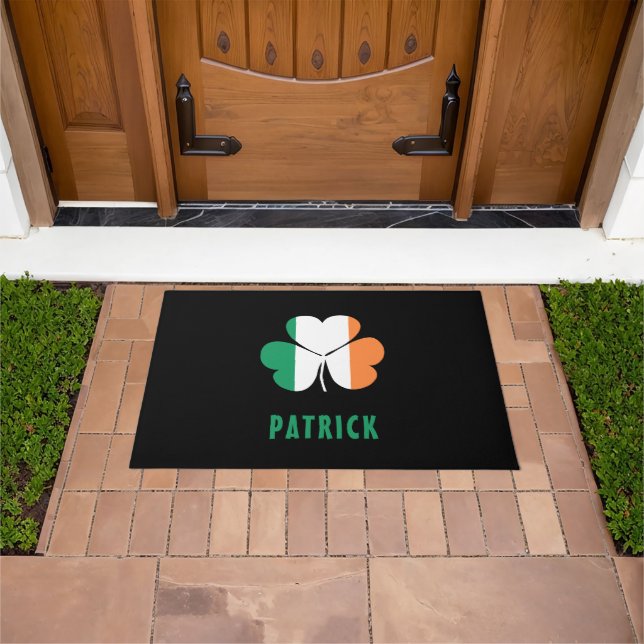 Custom Name Celtic Ireland Shamrock Irish Flag Doormat (Outdoor)