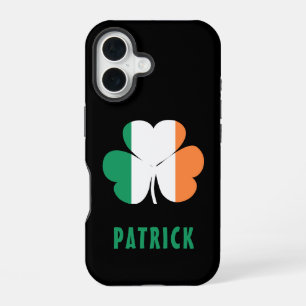 Custom Name Celtic Ireland Shamrock Irish Flag iPhone 16 Case
