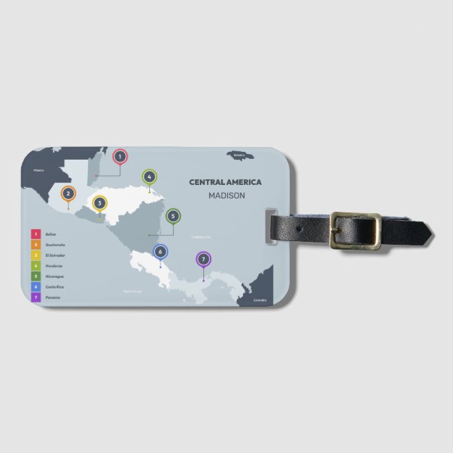 Custom Name Central America Map Luggage Tag (Front Horizontal)