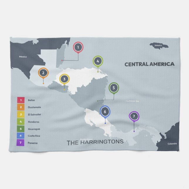 Custom Name Central America Map Tea Towel (Horizontal)