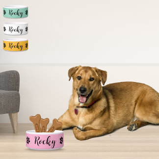 Custom Name Ceramic Dog Bowl - Personalised Pet 