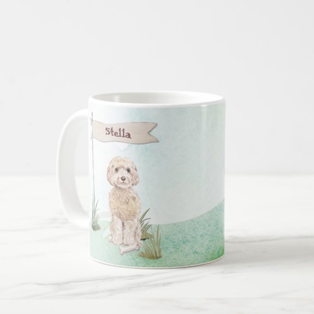 Custom Name Champagne Cockapoo Pet Dog Coffee Mug (Front Left)