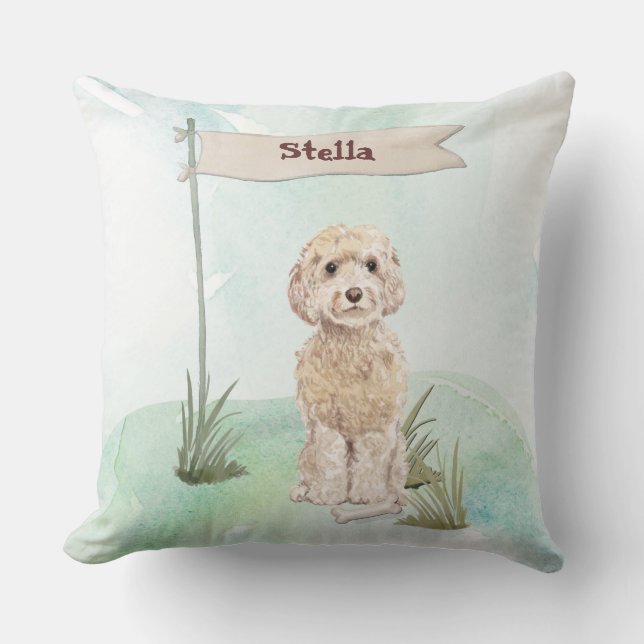 Custom Name Champagne Cockapoo Pet Dog Cushion (Front)