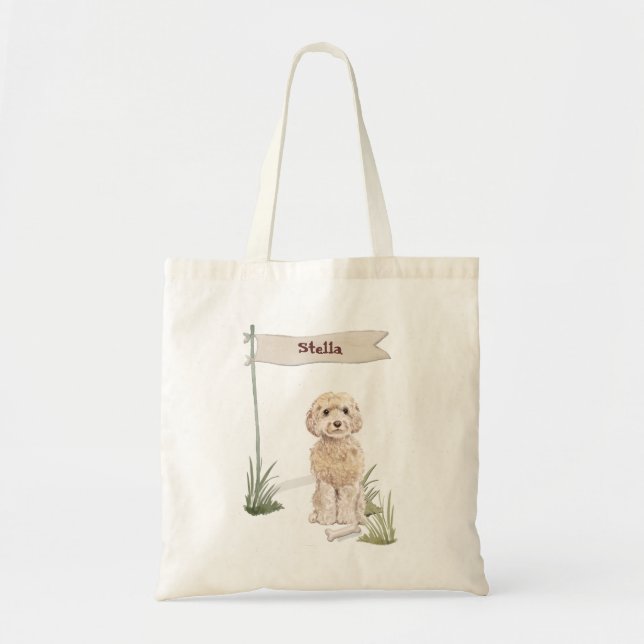 Custom Name Champagne Cockapoo Pet Dog Tote Bag (Front)