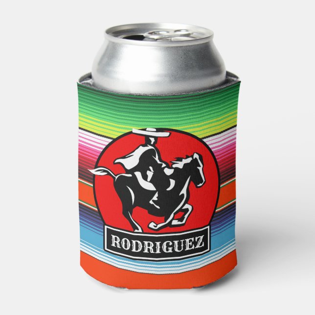 Custom NAME Charro Horse Spanish Mexican Serape Can Cooler (Can Front)