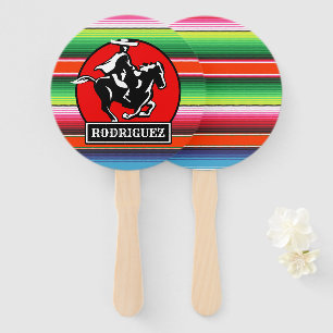 Custom NAME Charro Horse Spanish Mexican Serape Hand Fan
