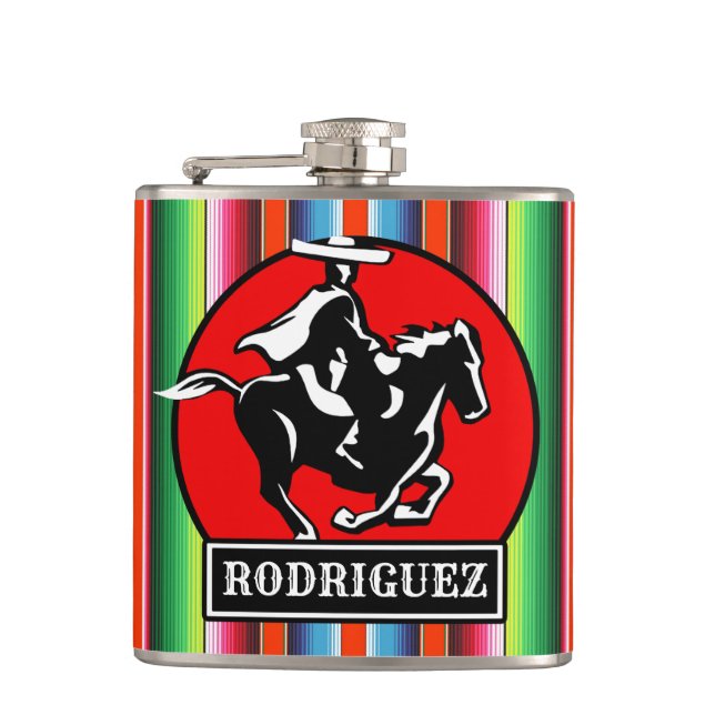 Custom NAME Charro Horse Spanish Mexican Serape Hip Flask (Front)
