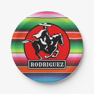 Custom NAME Charro Horse Spanish Mexican Serape Paper Plate