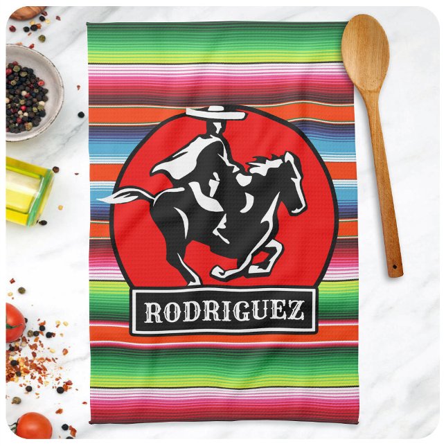 Custom NAME Charro Horse Spanish Mexican Serape Tea Towel (Creator Uploaded)
