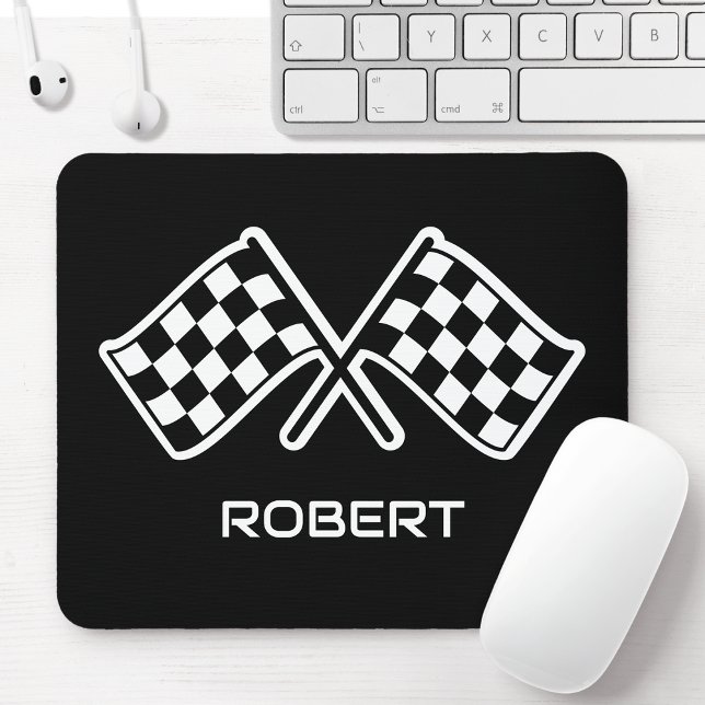 Custom Name Check Flag Car Black White Mouse Pad (Creator Uploaded)