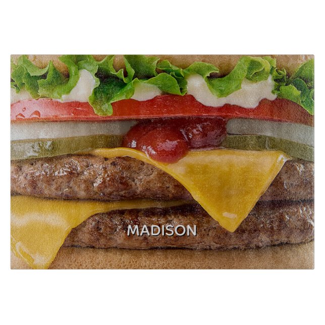 Custom Name Cheeseburger Cutting Board (Front)