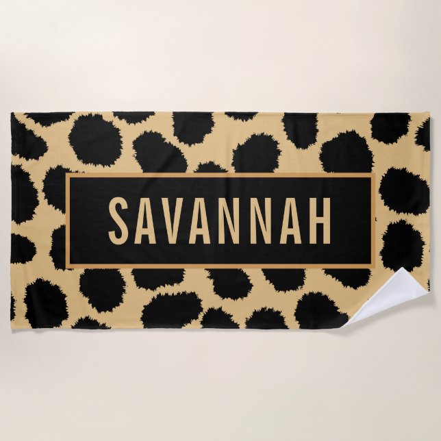 Custom Name Cheetah Animal Print Pattern Classic Beach Towel (Front)