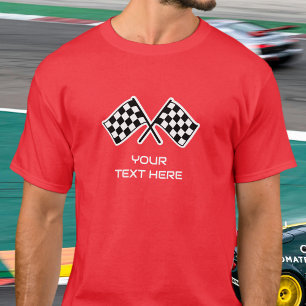 Custom Name Chequered Flag Car Red Dad T-Shirt