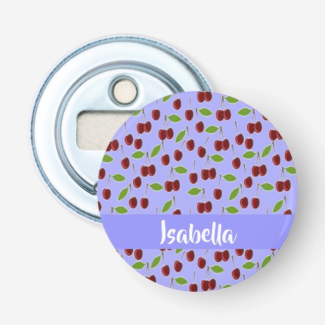 Custom name cherries pattern blue bottle opener (Front)