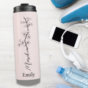 Custom Name Cherry Blossom March Birth Flower Thermal Tumbler