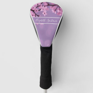 Custom Name Cherry Blossom on Purple Elegant Golf Head Cover