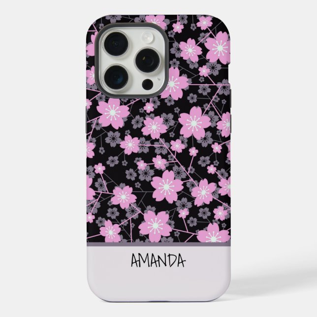 Custom Name Cherry Blossom pink floral pattern iPhone Case (Back)