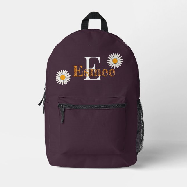custom name cherry lacquer purple with daisy printed backpack (Front)