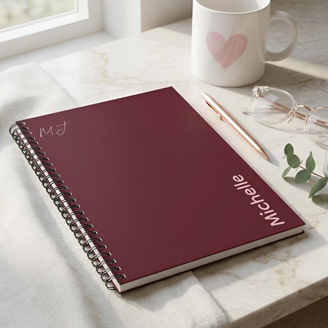 Custom Name Chic Minimalist Burgundy & Pink Notebook (Creator Uploaded)