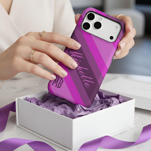 Custom Name Chic Pink & Purple Stripes