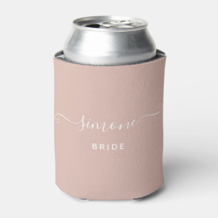 Custom Name Chic Script Wedding Bride Blush Pink Can Cooler