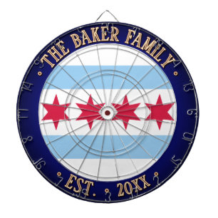 Custom Name CHICAGO FLAG Dark Navy Border Dartboard