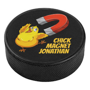 Custom name Chick Magnet Hockey Puck