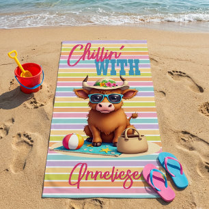 Custom Name "Chillin' With" Cute Beach Vacation Towel